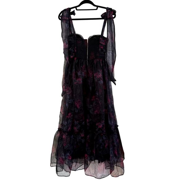 Petal and Pup Women's Midi Dress Small chiffon black floral dark fairy goth vamp - Picture 5 of 7